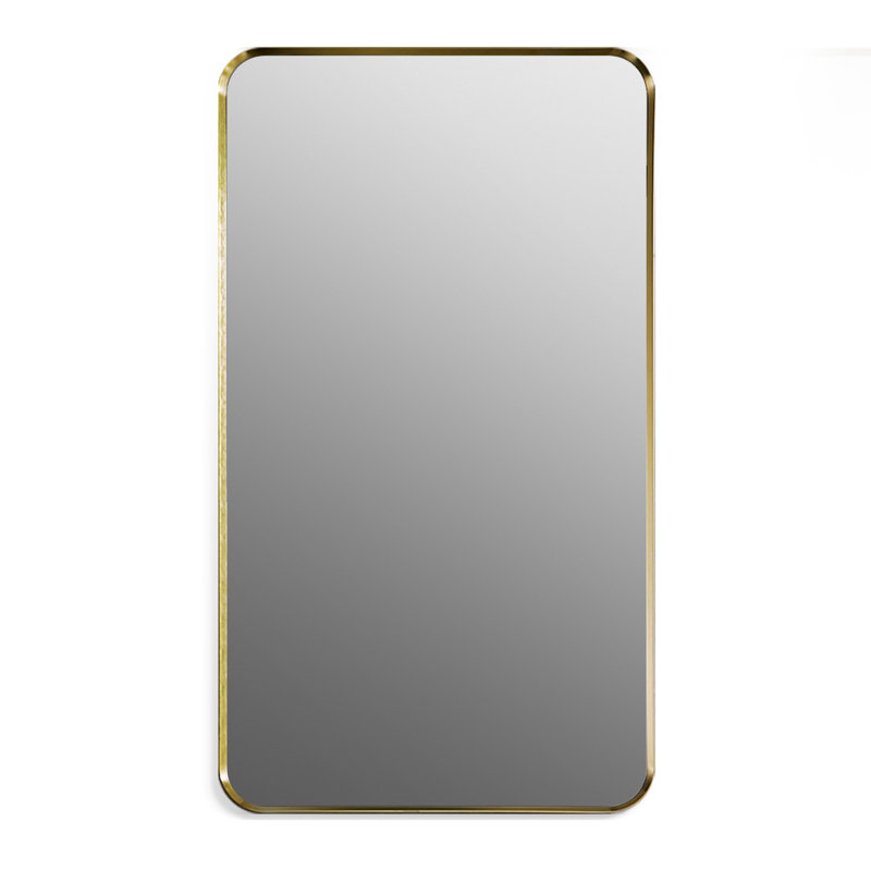 Metal Flat Wall Mirror, 36" H x 24" W, Brushed Gold
