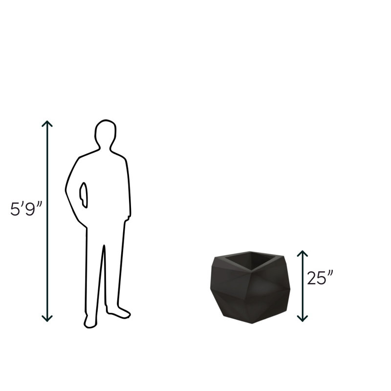 Origami Resin Modern Plant Pot for Indoor/Outdoor, Caviar Black, 25" H x 25.75" W x 25.75" D