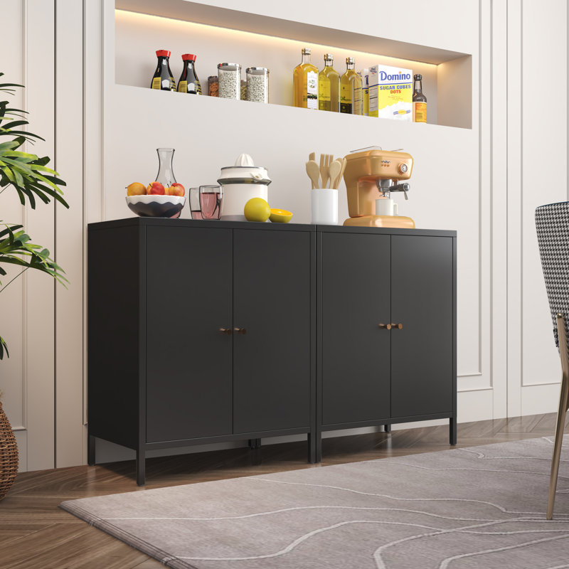 Small 2 Transparent Door Metal Storage Side Buffet Cabinet For Bed Room,Living Room,Entryway,Hallway,Home,Hotel,Office,Garage,Kitchen,4 Removable Shelf.