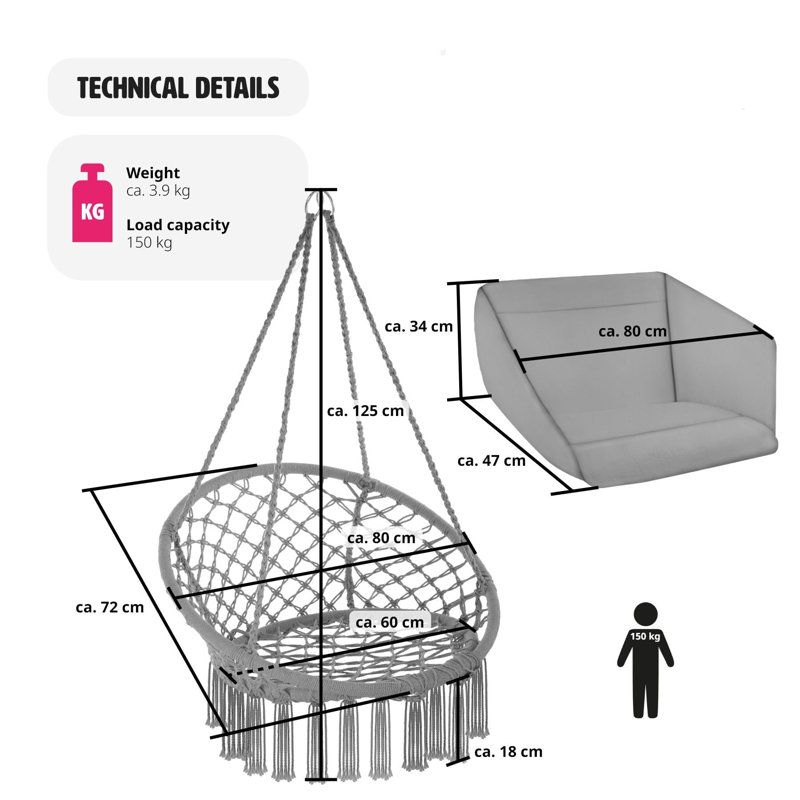 Hanging Egg Chair With Cushion, Grey