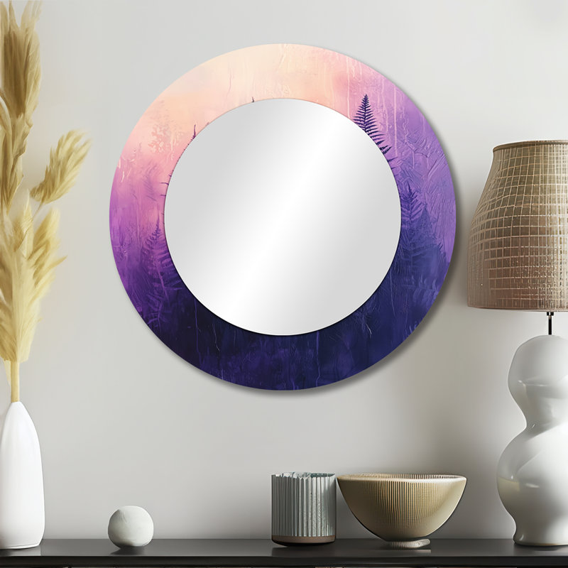 Dreaming Ferns In Purple Mist, surréalisme I - miroir mural moderne - imprimé sur métal, 23 po x 23 po