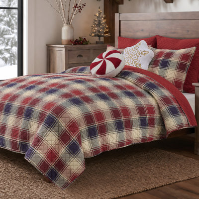 Greenland Home Fashions Nicholas Plaid Blue 3-Piece Quilt Set