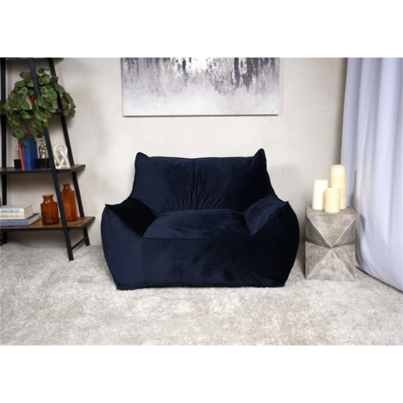 Allea Velveteen Bean Bag Chair With Armrests, Dark Blue Velvet