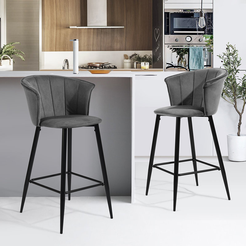 Fleming Upholstered Counter Stool with Metal Frame, Grey