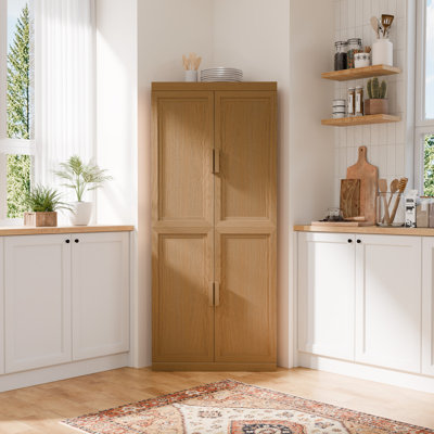 Ensemble de 2 armoires d'appoint de coin en bois naturel avec portes et rangement peu encombrant P 16 po x l 31 po x H 72 po