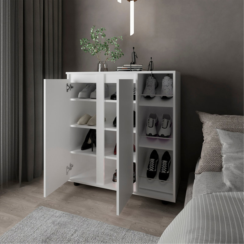 Range-chaussures Houck avec 3 tablettes latérales, rangement compact pour chaussures, bottes et accessoires, blanc