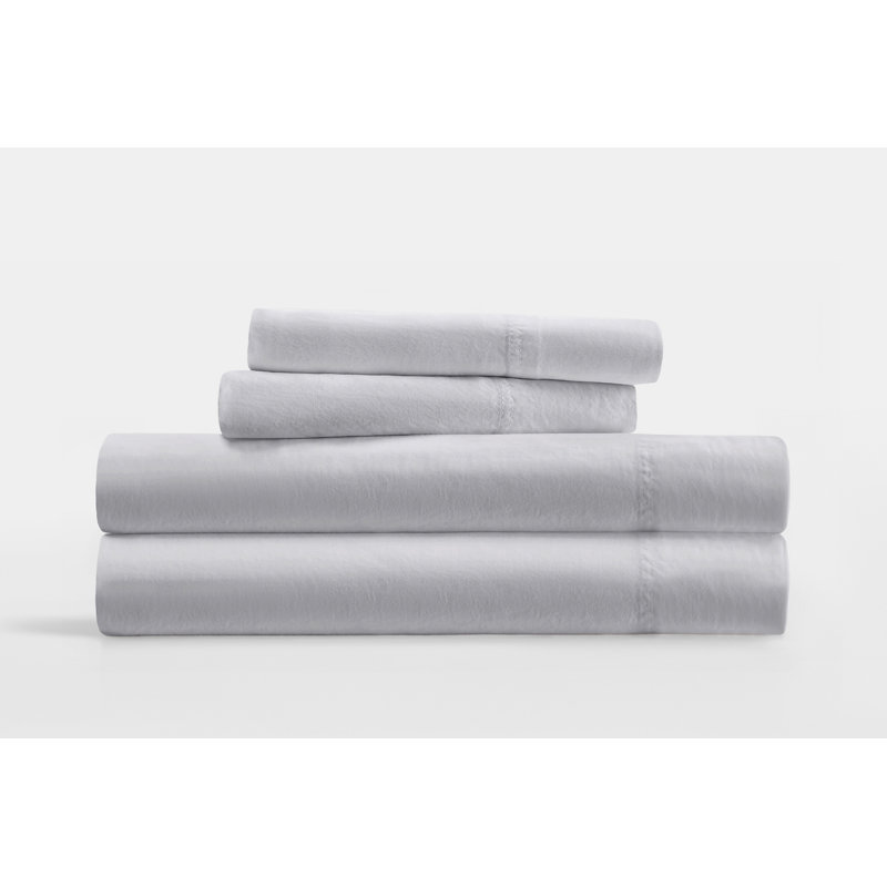 Ensemble de draps en coton Sateen, Gris clair, Ensemble de draps très grand californien avec 2 t