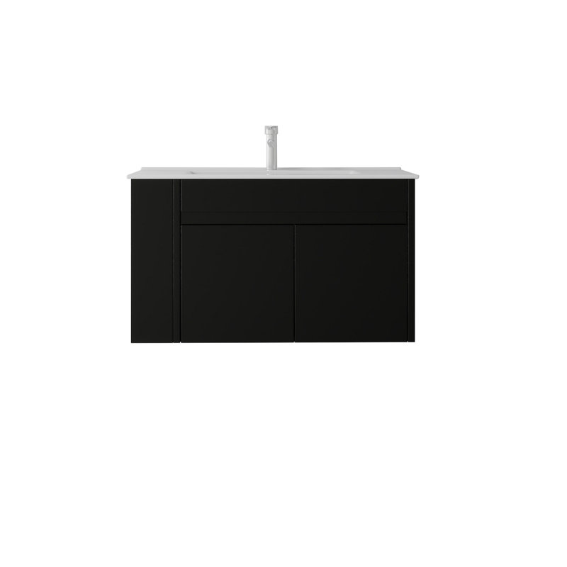 Meuble-lavabo flottant 36 po avec lavabo, porte à fermeture en douceur, lavabo en céramique, contreplaqué 36 po, Noir