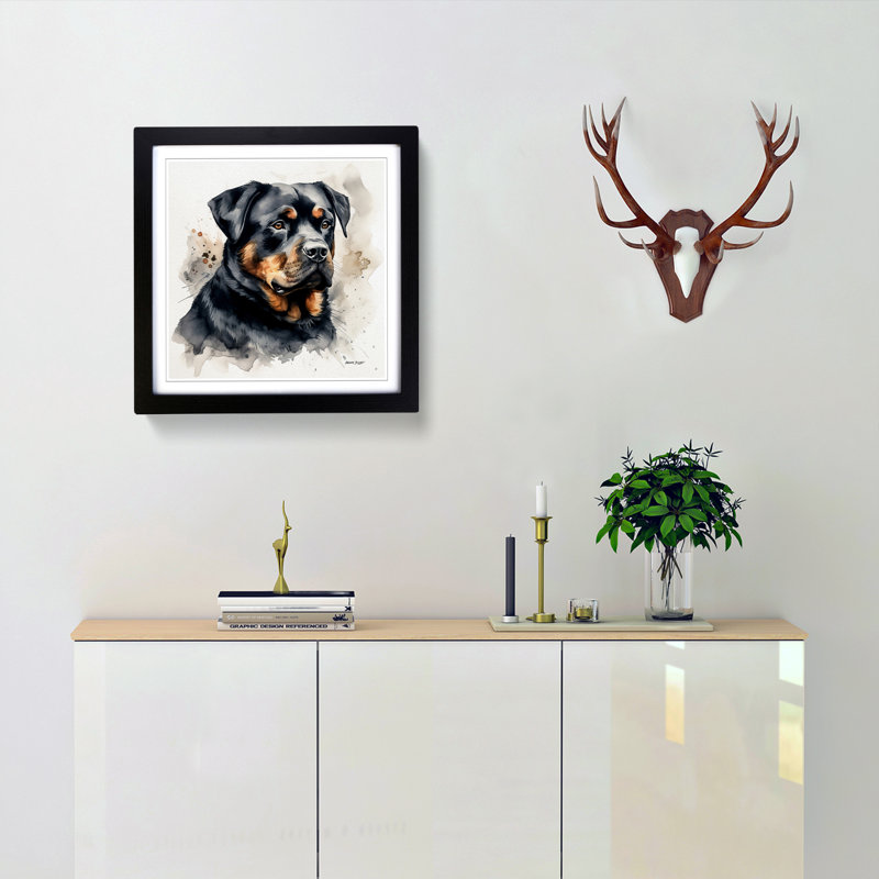 Rottweiler Ink Wash No.1 - Single Picture Frame Print on Wood, Black