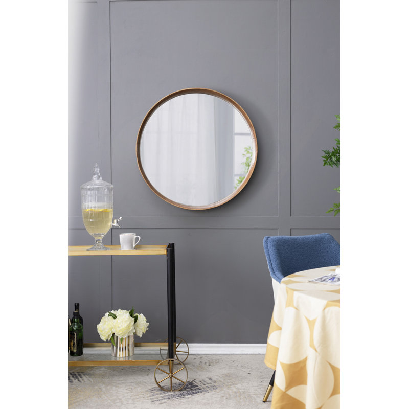 Miroir rond en bois de pin, miroir mural pour la salle de bain