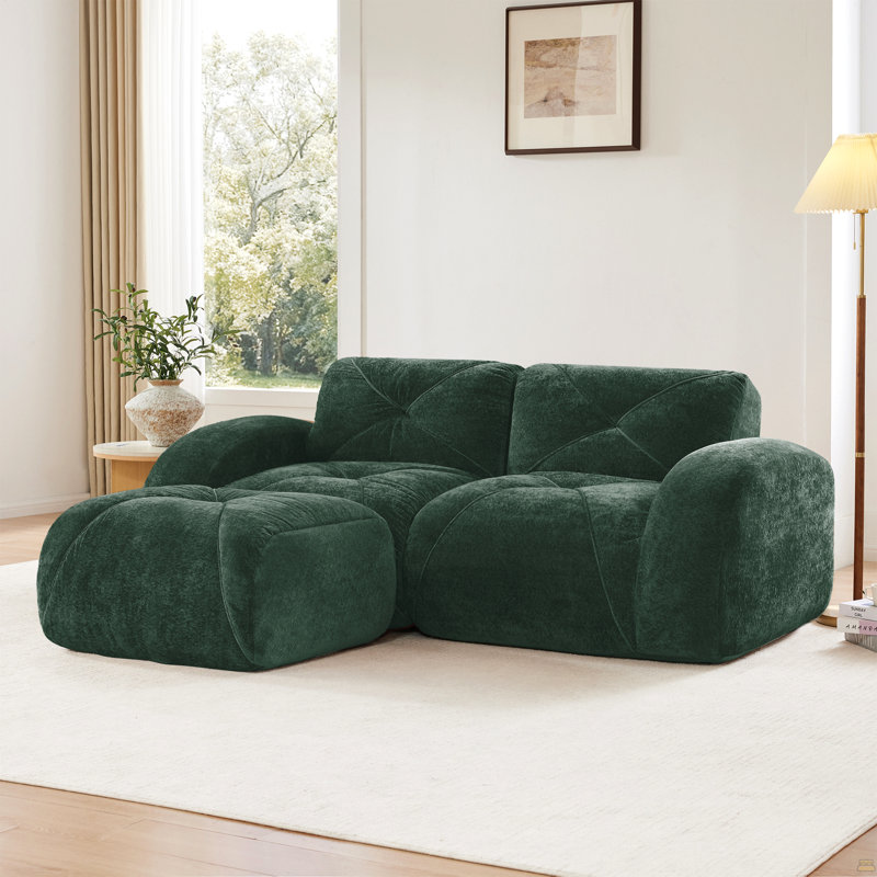 Canapé en L sans os, tissu de velours doux, Vert