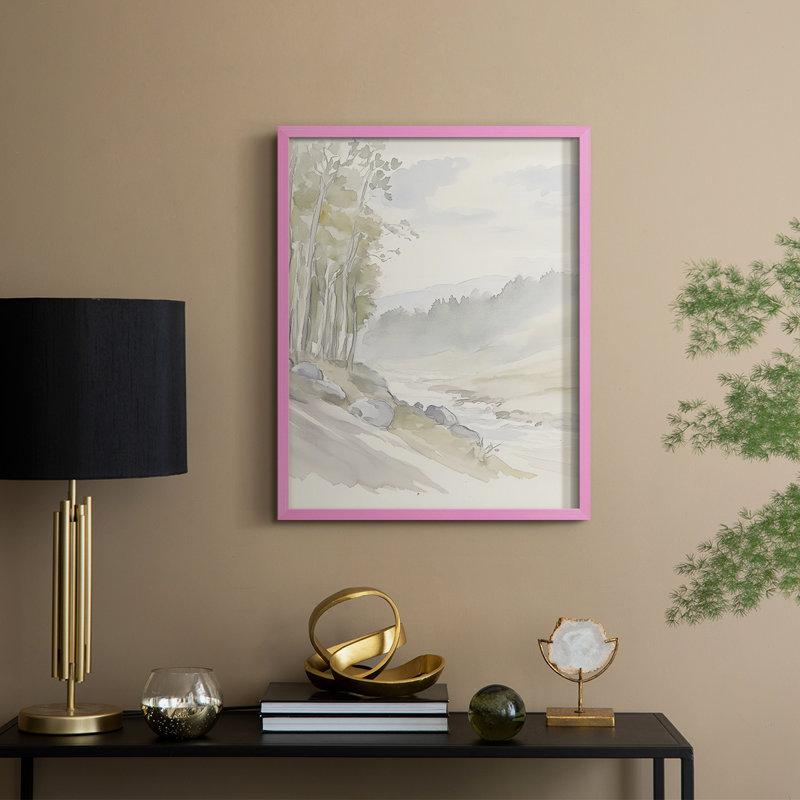 Impression abstraite encadrée CCXIV - prête à être accrochée, Rose, H 10 po x l 8 po