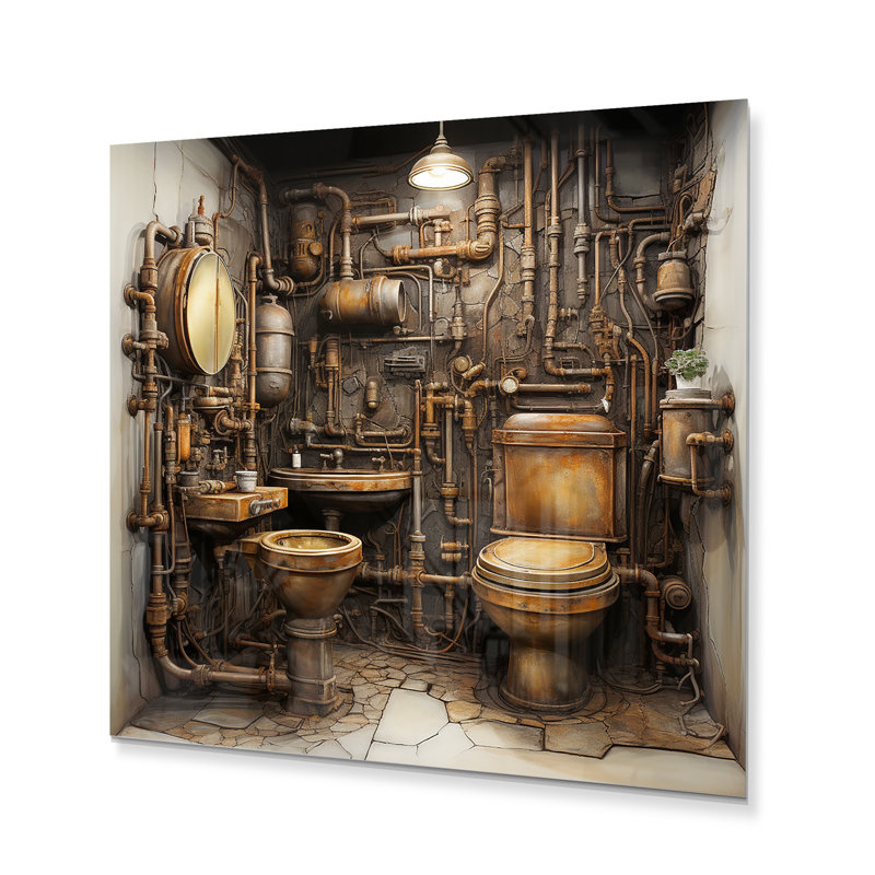 Toilette industrielle chic et mixte II - impression sans cadre sur métal, H 16 po x l 16 po x P 1 po