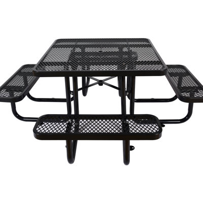 Table de pique-nique en acier noire carrée 46 po avec support pour mât de parasol - Robuste pour les activités de plein air comme le camping, le pique-nique et la pêche au barbecue