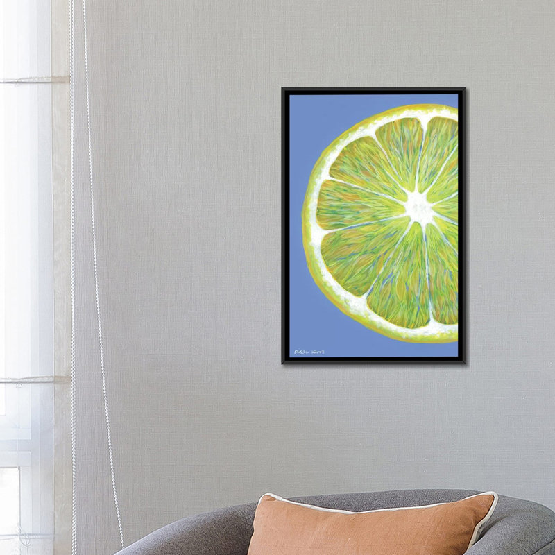 «Lemon Slice on Blue», impression sur toile, H 26 po x l 18 po x P 1,5 po, Toile avec cadre noir