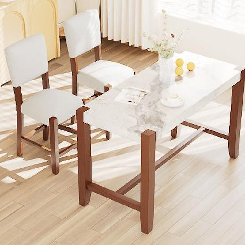 Ensemble de table de salle à manger 3 pièces à hauteur de comptoir pour 2 personnes, table de bar en faux marbre et 2 chaises rembourrées, ensemble de salle à manger moderne de style Mid-Century pour la salle à manger, cuisine de pub, petite place