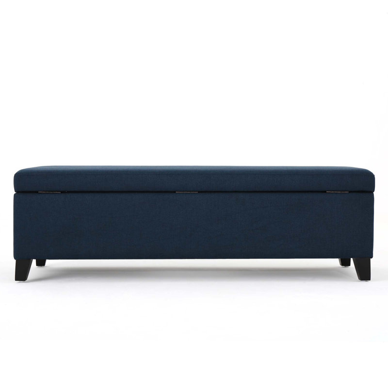 Faux Leather Upholstered Storage Bench, Navy Blue
