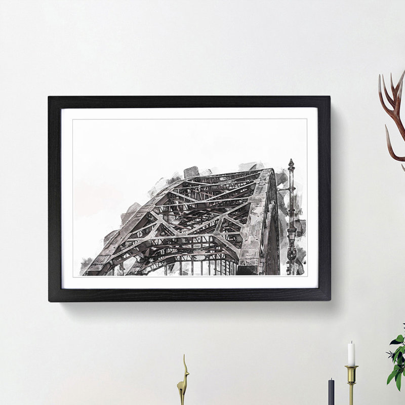 Tyne Bridge in Gateshead Newcastle in Abstract - Picture Frame Graphic Art Print, Black Framed, 48cm H x 65cm W x 2cm D