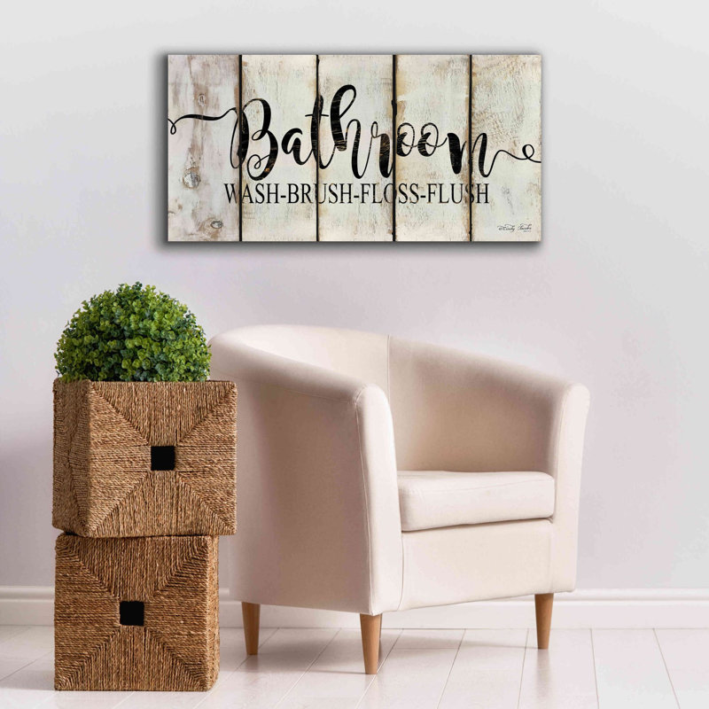 «Bathroom on Wood Panels» par Cindy Jacobs, art mural sur toile, H 20 po x l 40 po x P 1,5 po