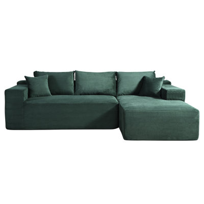 Dark 3 - Seater Modular Corduroy L Shaped Sectional Couch With Pillows, Convertible, Low Profile, Compressed For Home Adaptability Functionality