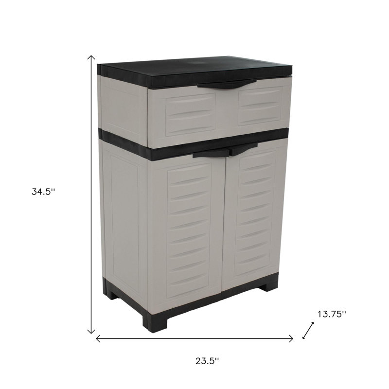 Armoire d'appoint 24 po en plastique gris avec deux portes et un tiroir