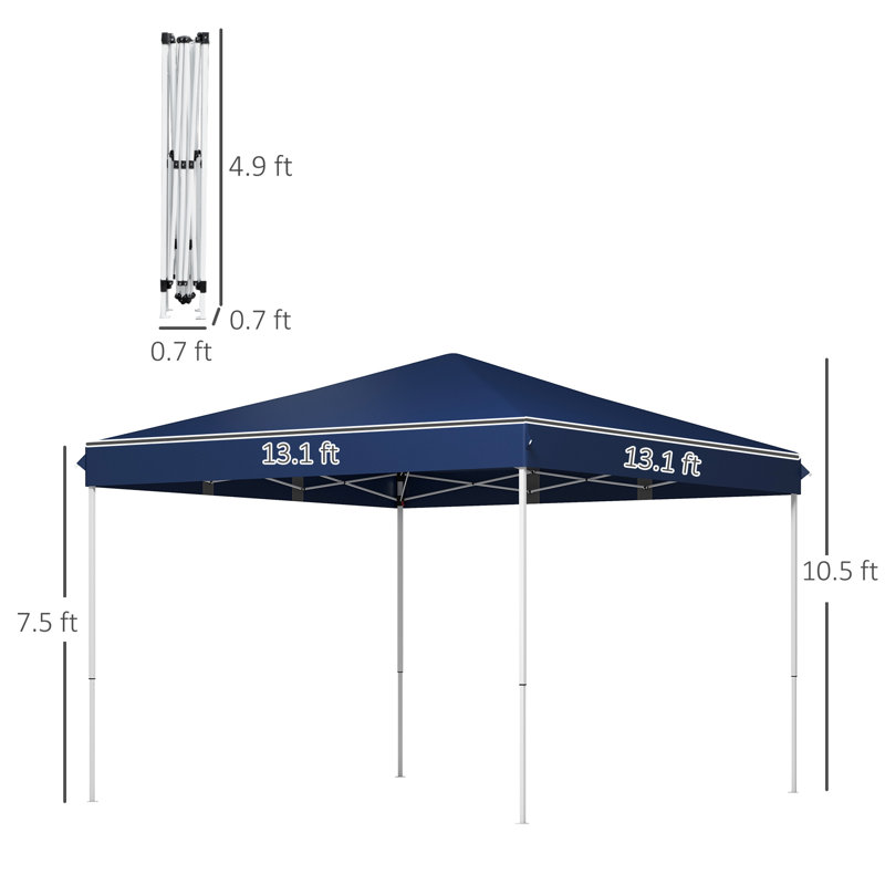 Outsunny 13' X 13' Pop Up Canopy Tent, Instant Sun Shelter, Tents For Parties, Height Adjustable, With Wheeled Carry Bag For Outdoor, Garden, Patio, Parties