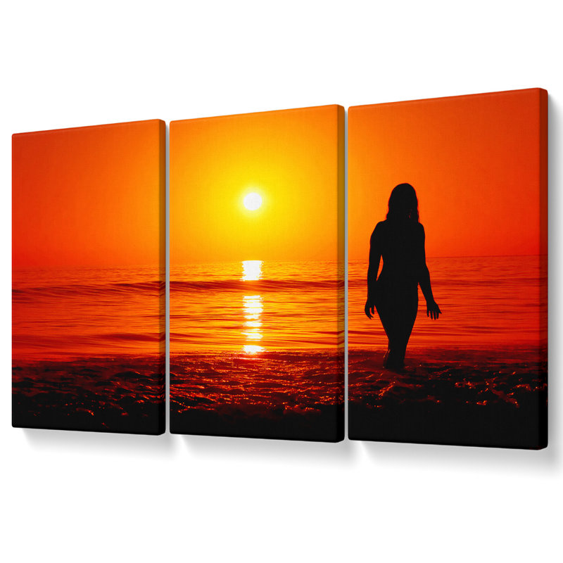 The Goddess Of The Orange Ocean Sun Canvas 3 Panel Set, 101.6cm H x 203cm W