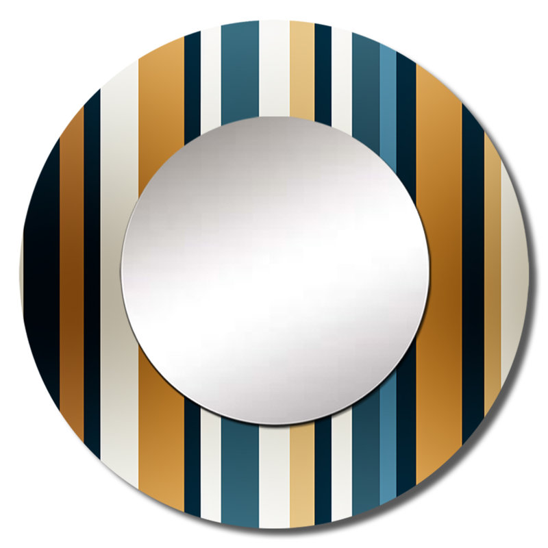 Elegant Gold And White  Striped Pattern - striped  Decorative Mirror, Gold Large Wall Mirror, Printed Metal Art, 36" x 36"