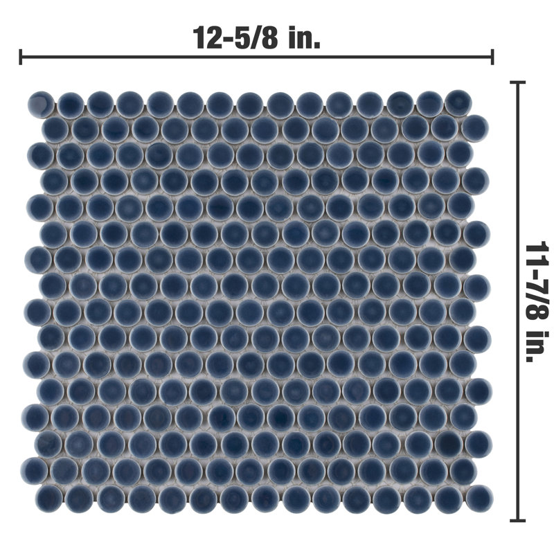 Hudson Penny Round .80" x .80" Porcelain Penny Round Mosaic Wall & Floor Tile, Denim Blue