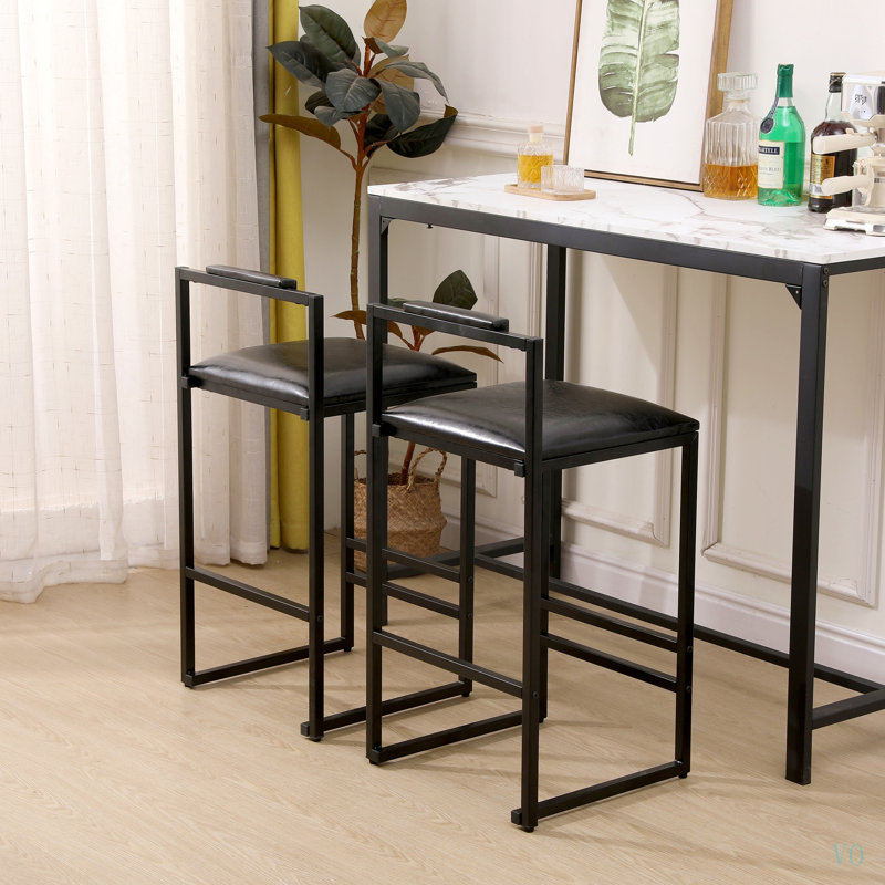 Ensemble de 2 tabourets de bar avec dossier et 2 chaises de bar rembourrées en cuir de polyuréthane avec repose-pieds