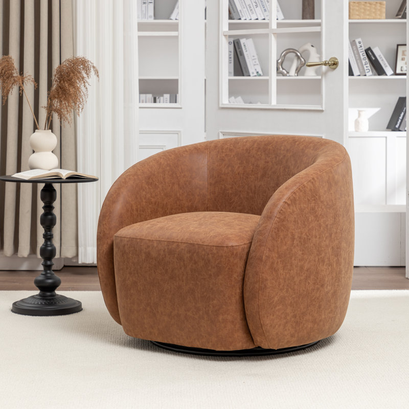 Katherline Hall Faux Leather Swivel Barrel Chair, Brown