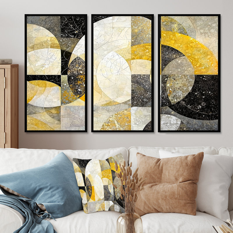 «Celestial Balance of Yellow Mosaic II», ensemble d'art mural géométrique abstrait, H 28 po x l 36 po, Noir