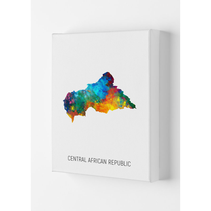 Central African Republic Watercolour Map by Michael Tompsett - Print, Wrapped Canvas, 29.7cm H x 21cm W x 4cm D