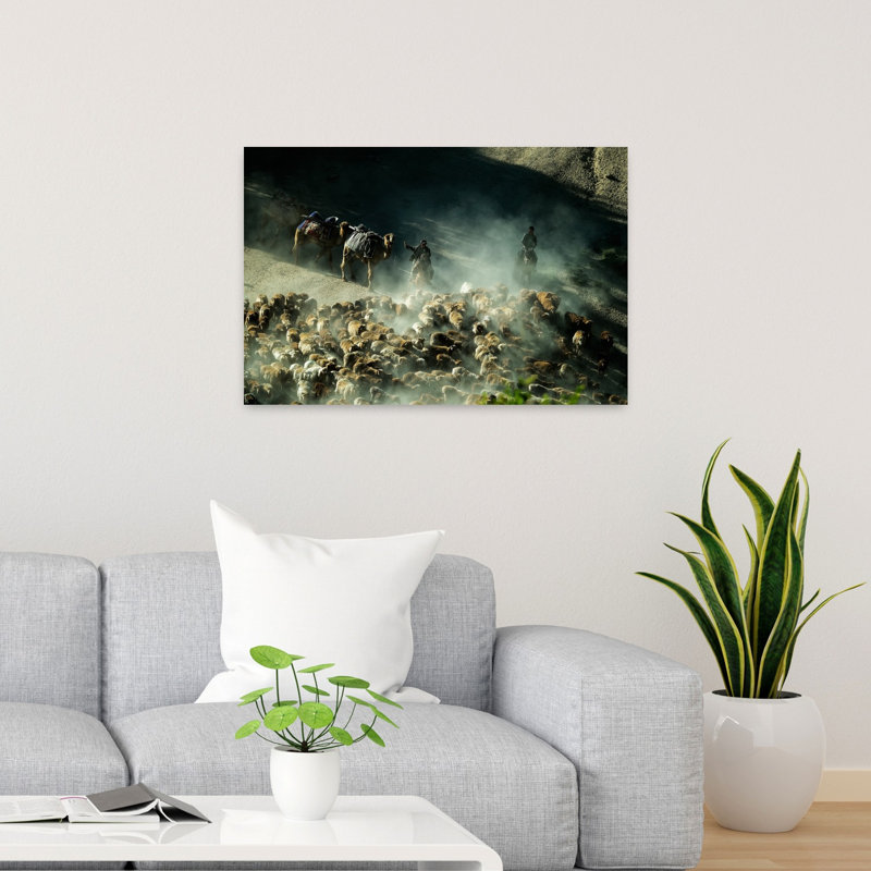 «Dusty Mountain Herders», art contemporain mural, paysage abstrait, H 24 po x l 36 po