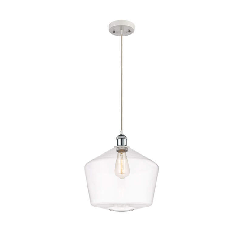 Luminaire suspendu simple à 1 lumière Gabbie, Blanc / chrome poli