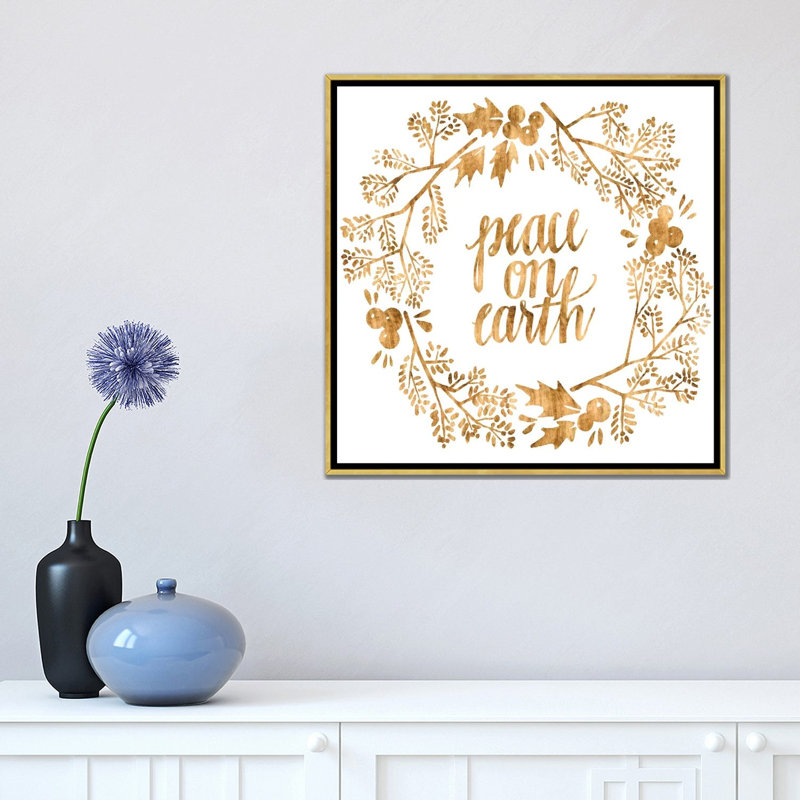 «Golden Christmas II» par Grace Popp - reproduction d'art textuel, Pas de tapis, H 18 po x l 18 po x 1,5 po