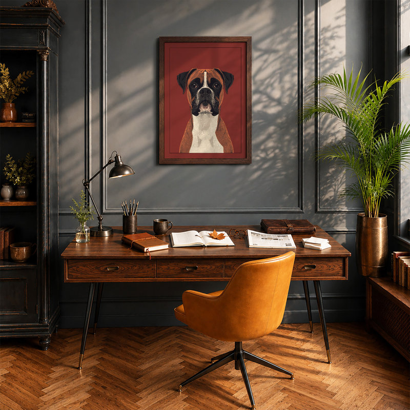 Composed Boxer Modern - Framed Print, A2 - 59.4 x 42.0 cm, Walnut