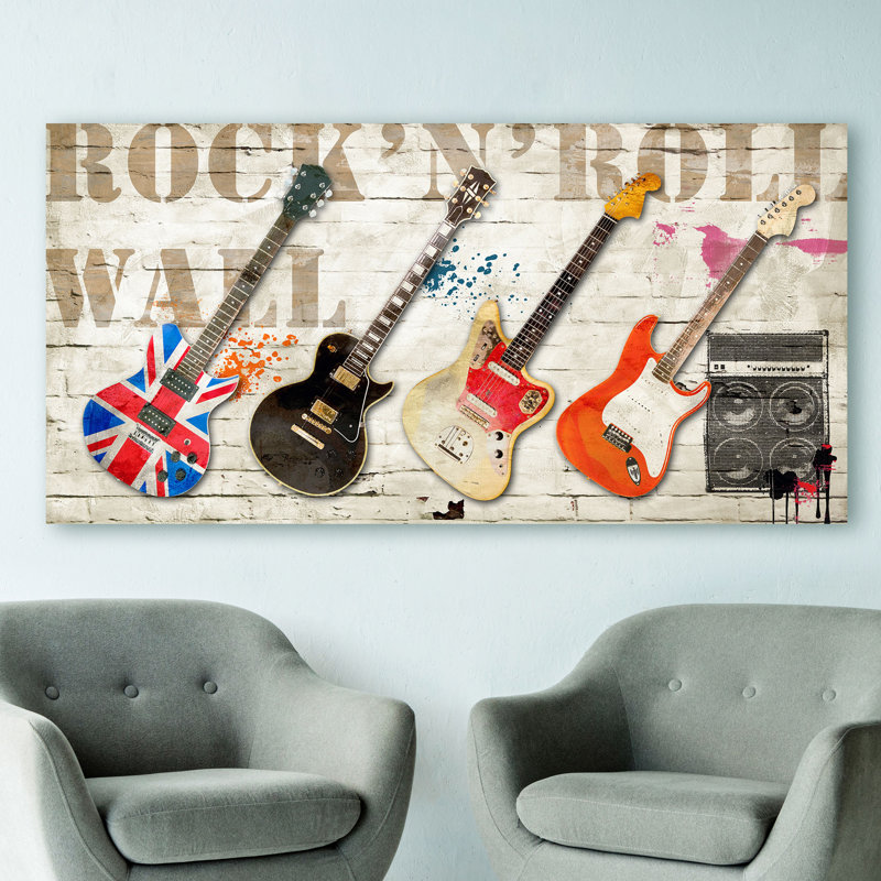 Rock'n'roll Wall 1 Piece Wrapped Canvas Painting, 70cm H x 140cm W x 4cm D