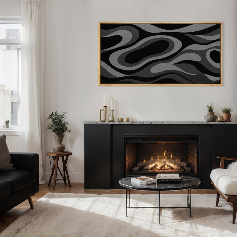 Abstrait noir gris tourbillon, reproduction d'art sur toile encadrée, Naturel, H 30 po x l 60 po x P 1,5 po