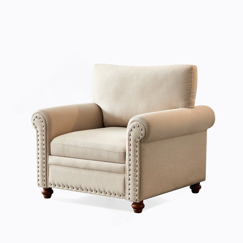 Canapé confortable à une place avec pieds en bois massif et matériaux de qualité supérieure pour la détente, Beige