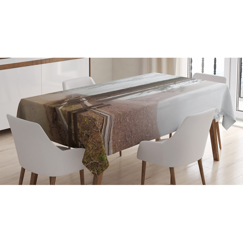 Ambesonne Yosemite Tablecloth, Evergreen Forest And Walkway In Sequoia National Park Foggy Morning Nature Art, Rectangular Table Cover For Dining Room Kitchen Decor, 52" X 70", Grey Brown