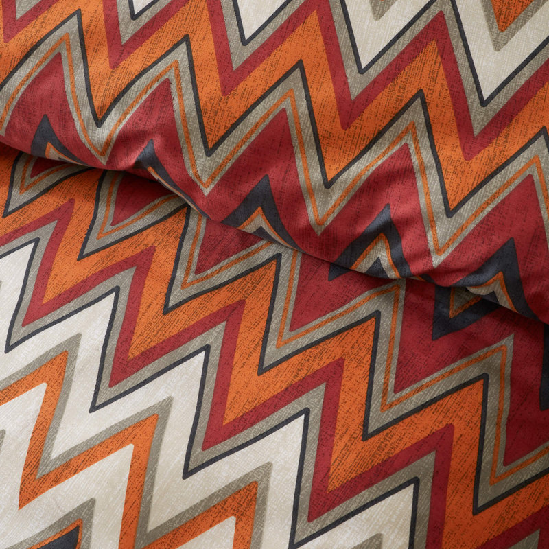 TYLER Cotton Blend Chevron Duvet Cover Set with Pillowcases Included, Double Duvet Cover + 2 Standard Pillowcases, Orange