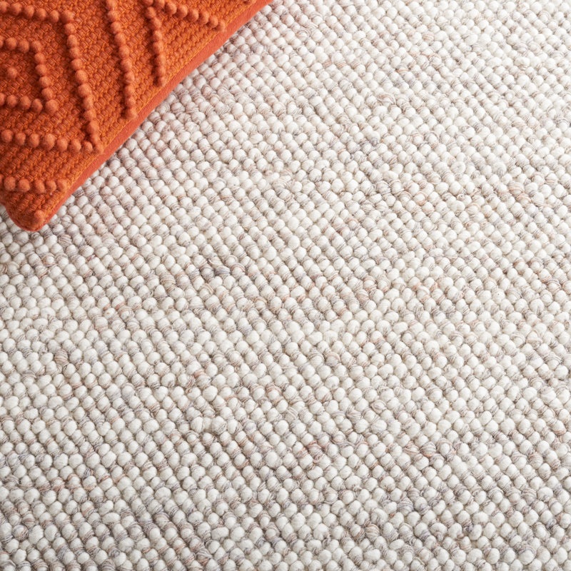 Tapis beige / ivoire à motif géométrique fabriqué à la main Almus, Rond 4 pi