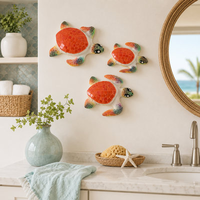 Clay And Glass Mosaic Wall Turtle Set