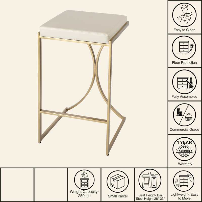 Natalya 24" Bar Stool, Bar Stool (31” Seat Height), Gold, Cream