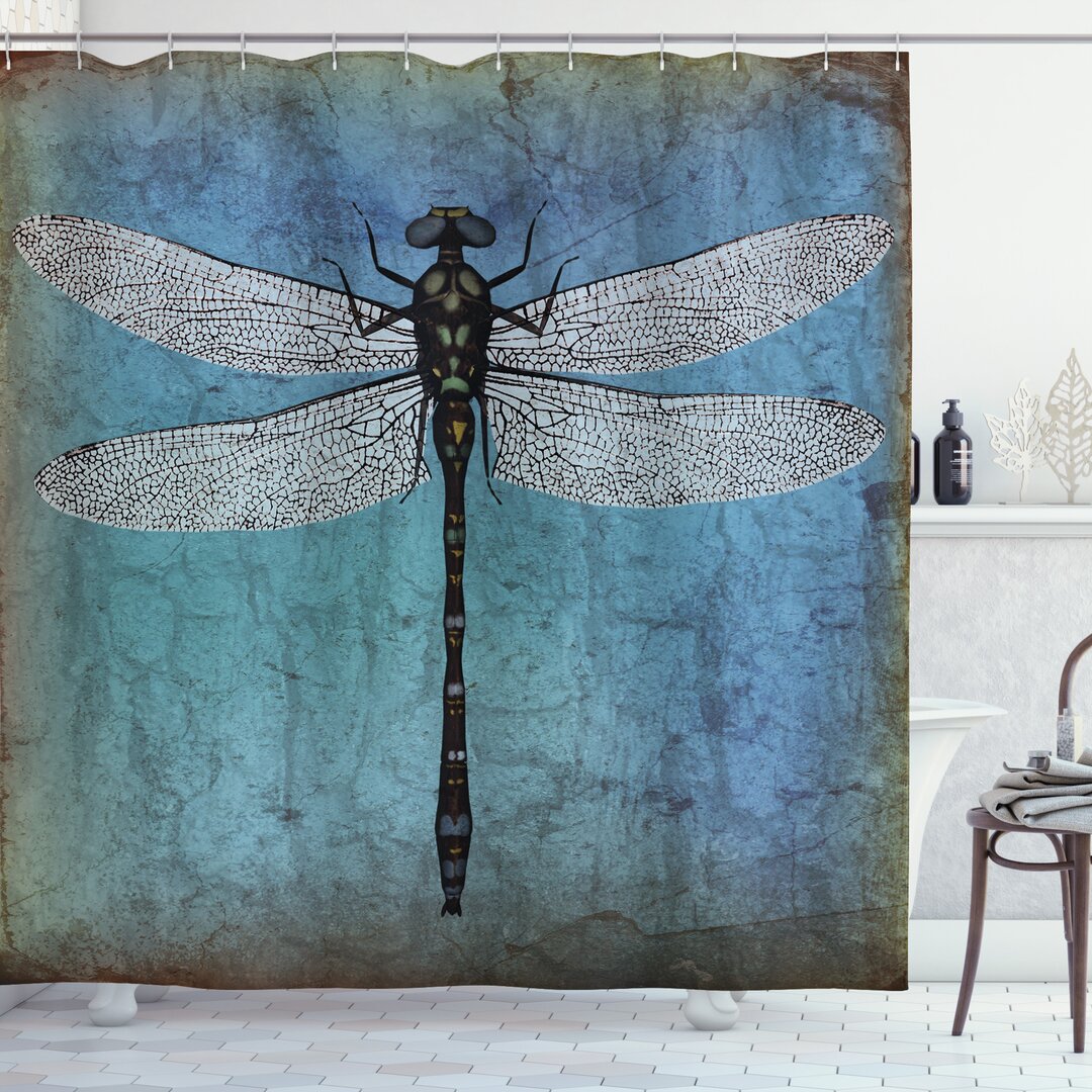 Duschvorhang, Dragonfly Bug Turquoise, Grunge, Türkis Dunkelblau