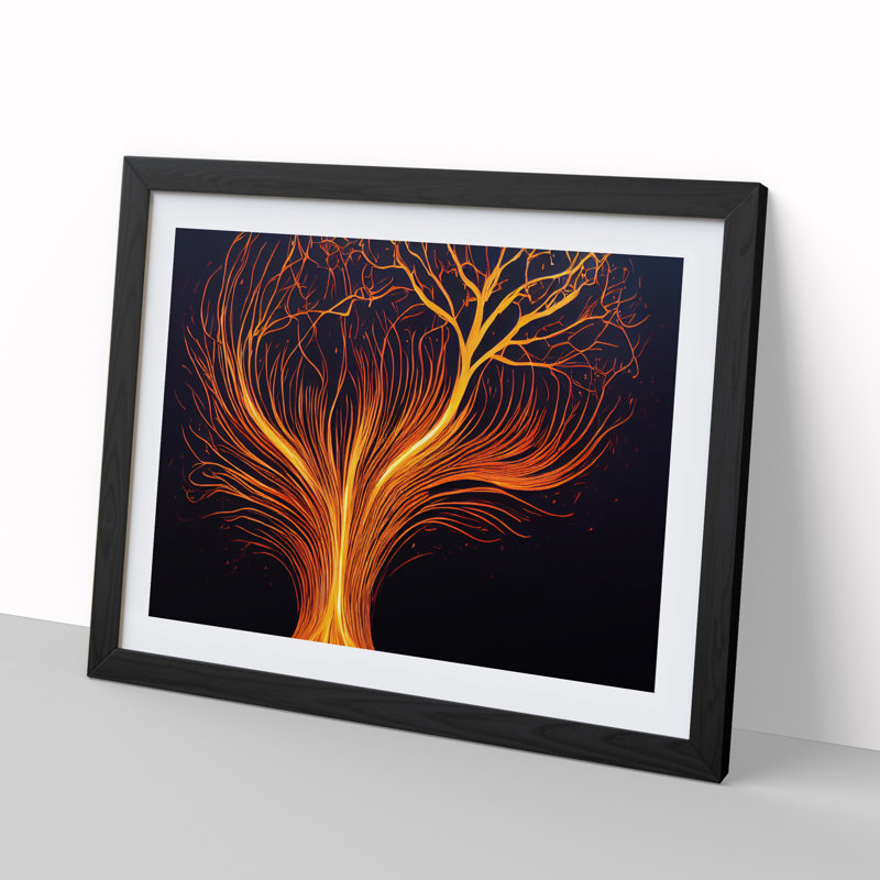 Tree Flame Art Abstract - Single Picture Frame Print, Black Framed, 46cm H x 64cm W x 2cm D