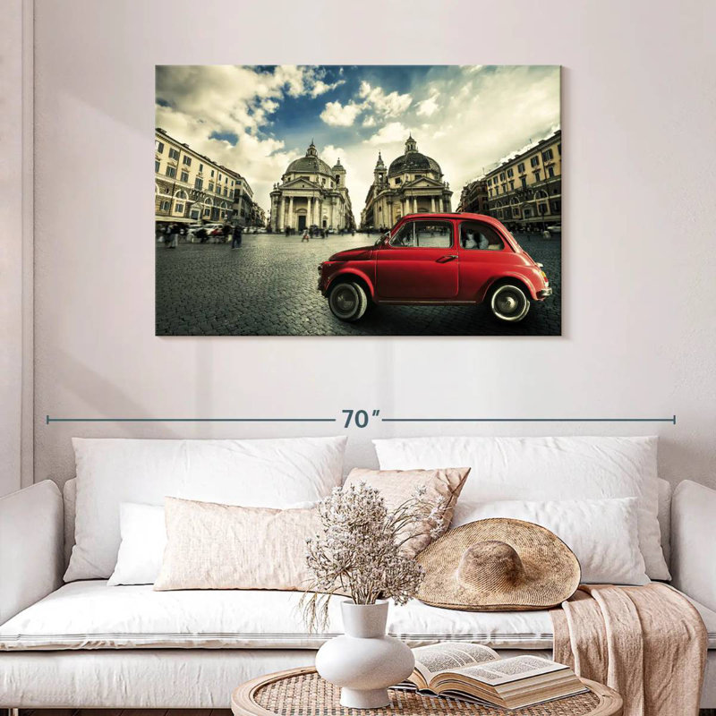 Voiture rouge Mehar Piazza Del Popolo, H 30 po x l 45 po