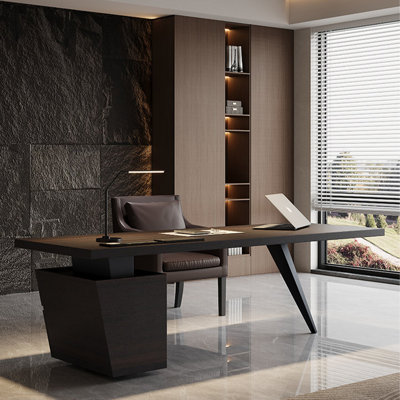 78.74"Italian minimalist rectangular smoked-coloured office desk