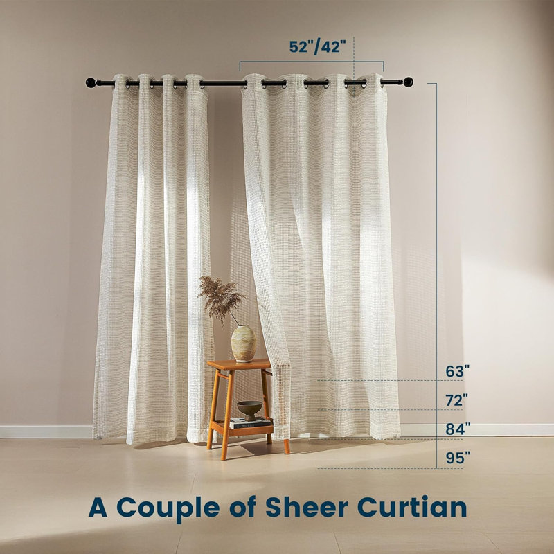  Plain Weave Faux Linen Sheer Curtains(Set of 2), 42" W x 63" L